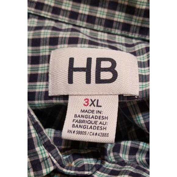 HB Blue/Green Plaid Shirt Men’s Size 3XL Short Sleeve Button-Up - PO - Picture 4 of 7